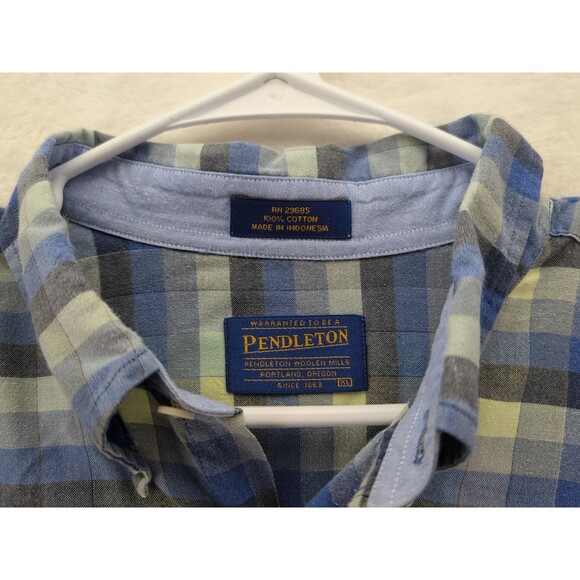 Pendleton Collared Short Sleeve Blue Plaid Button Up Shirt Mens XL - Picture 7 of 9